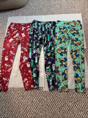 LuLaRoe Girls' Leggings - Red, Teal, Purple Geometric & Character Prints